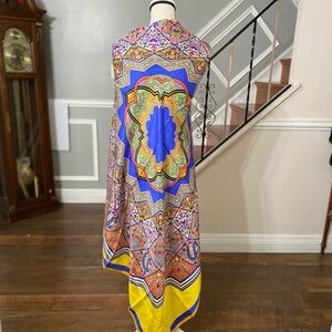 100% Silk Scarf Square Pure Silk Shawl Large Vibrant Multicolor Patterned